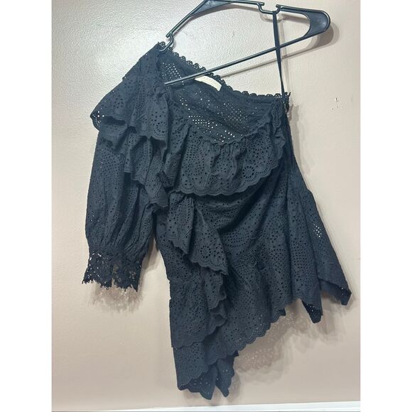 NWOT ULLA JOHNSON Julianna Asymmetric Lace Floral Eyelet Blouse Women's 2US - Picture 2 of 11